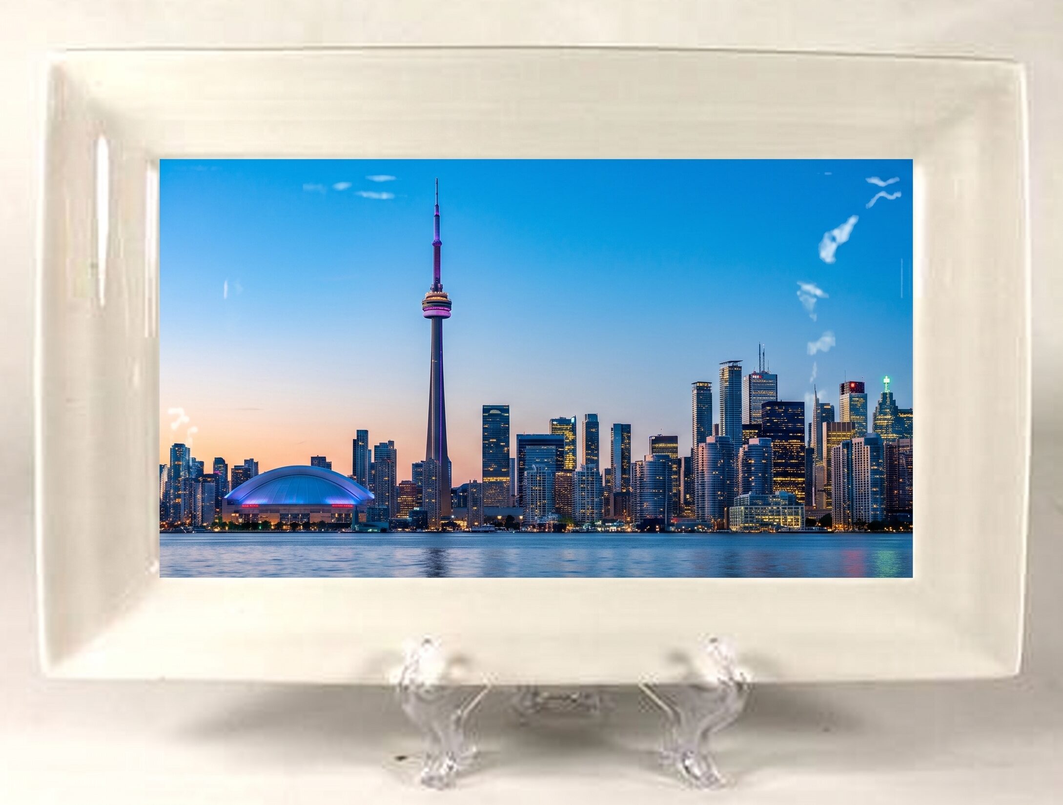 Custom printed porcelain platter featuring the Toronto skyline and CN Tower