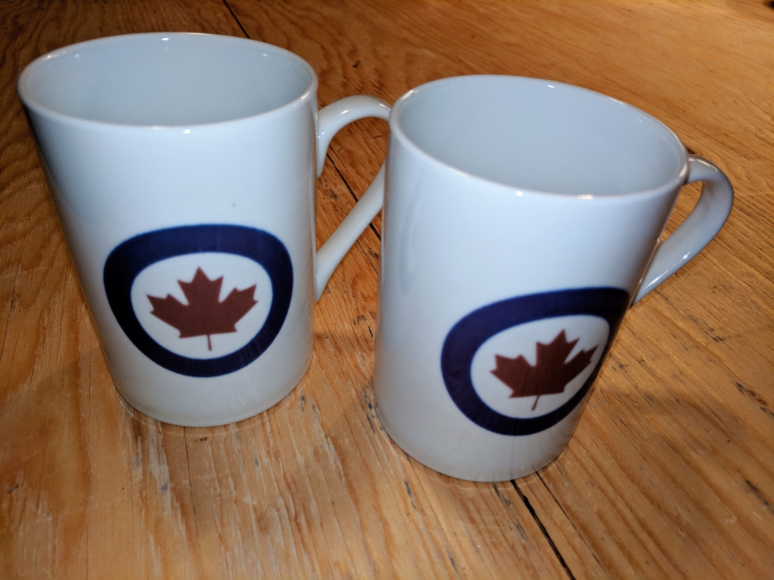 Canadian Air Force custom porcelain mugs kiln-fired in Ontario for the Prime Minister’s plane, produced by Toronto Porcelain Printing near Toronto.